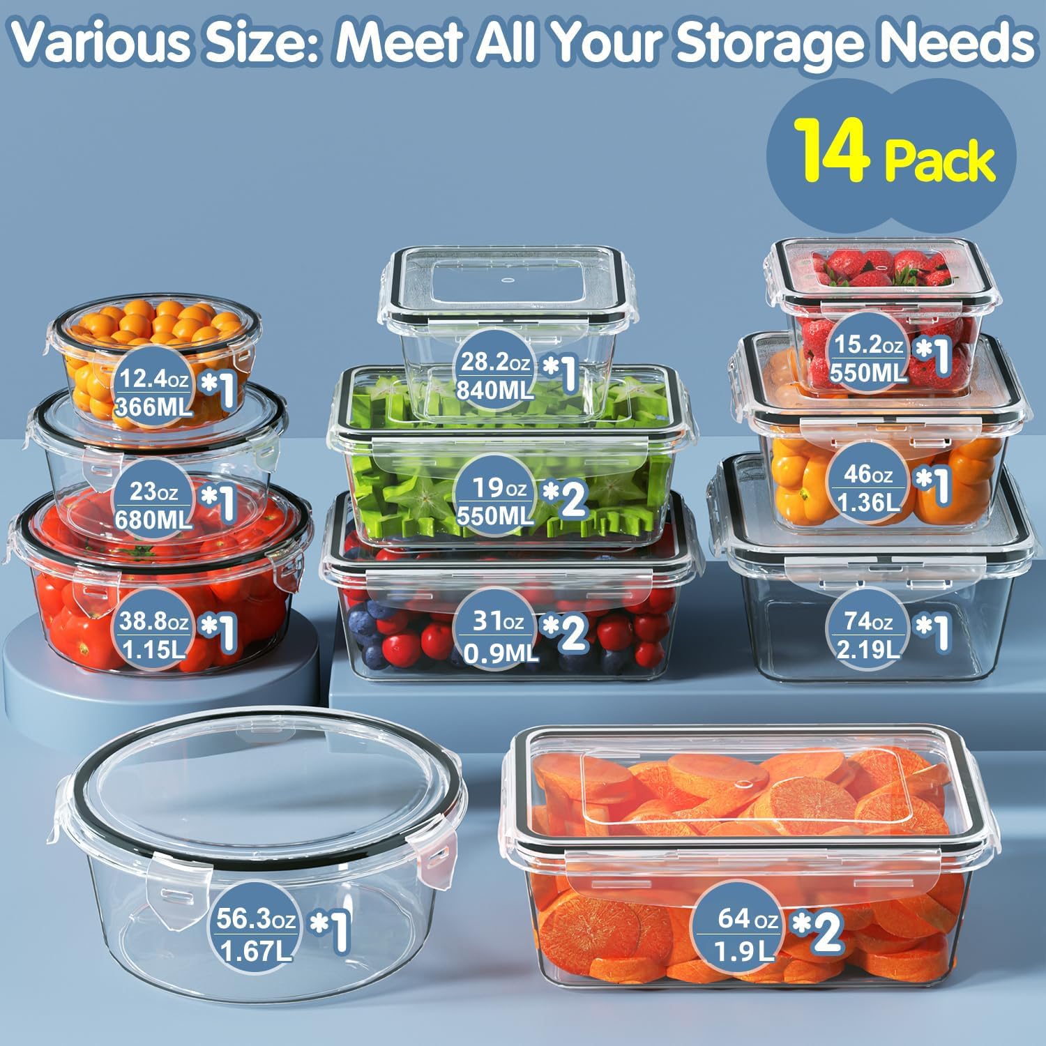 KITHELP rectangular 31oz container with lid, versatile for snacks.