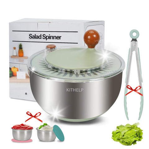 KITHELP salad spinner assembly and base for quick greens prep.