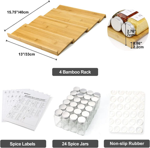 KitHero bamboo four-tier rack provides sturdy spice storage