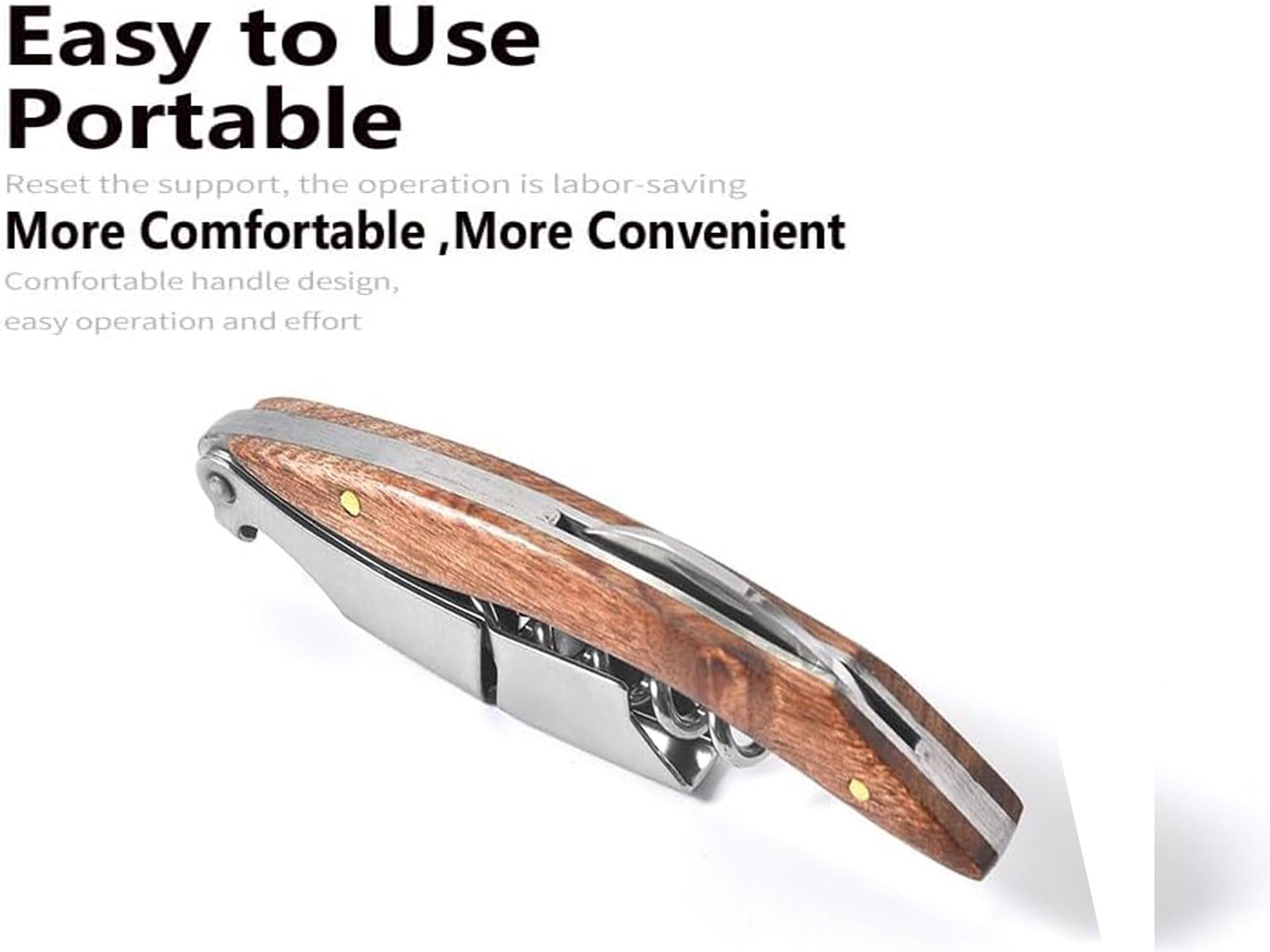 Kit-Home wine key in rosewood finish showing integrated foil cutter for fast prep.