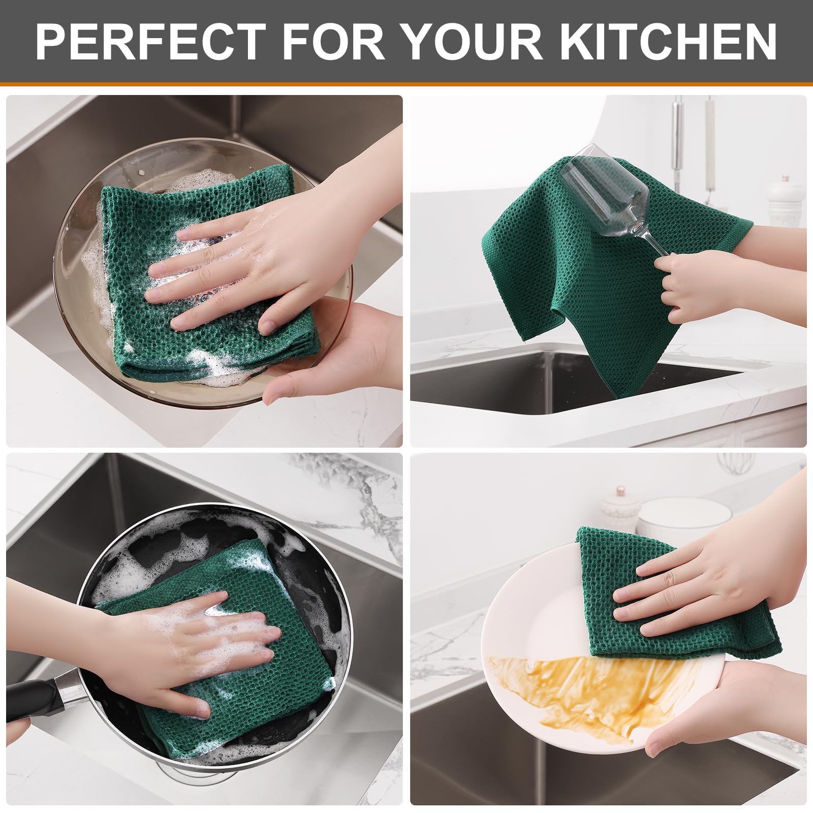 Kitinjoy dishcloth in dark green blends with kitchen decor
