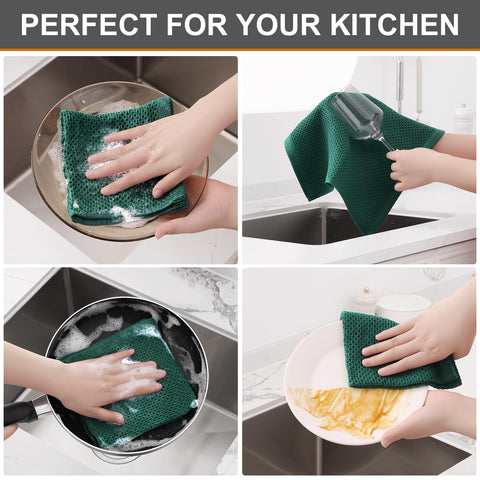 Kitinjoy dishcloth in dark green blends with kitchen decor
