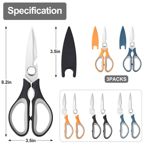 KITNATS 3-pack kitchen shears ideal for fish scale removal and seafood prep.