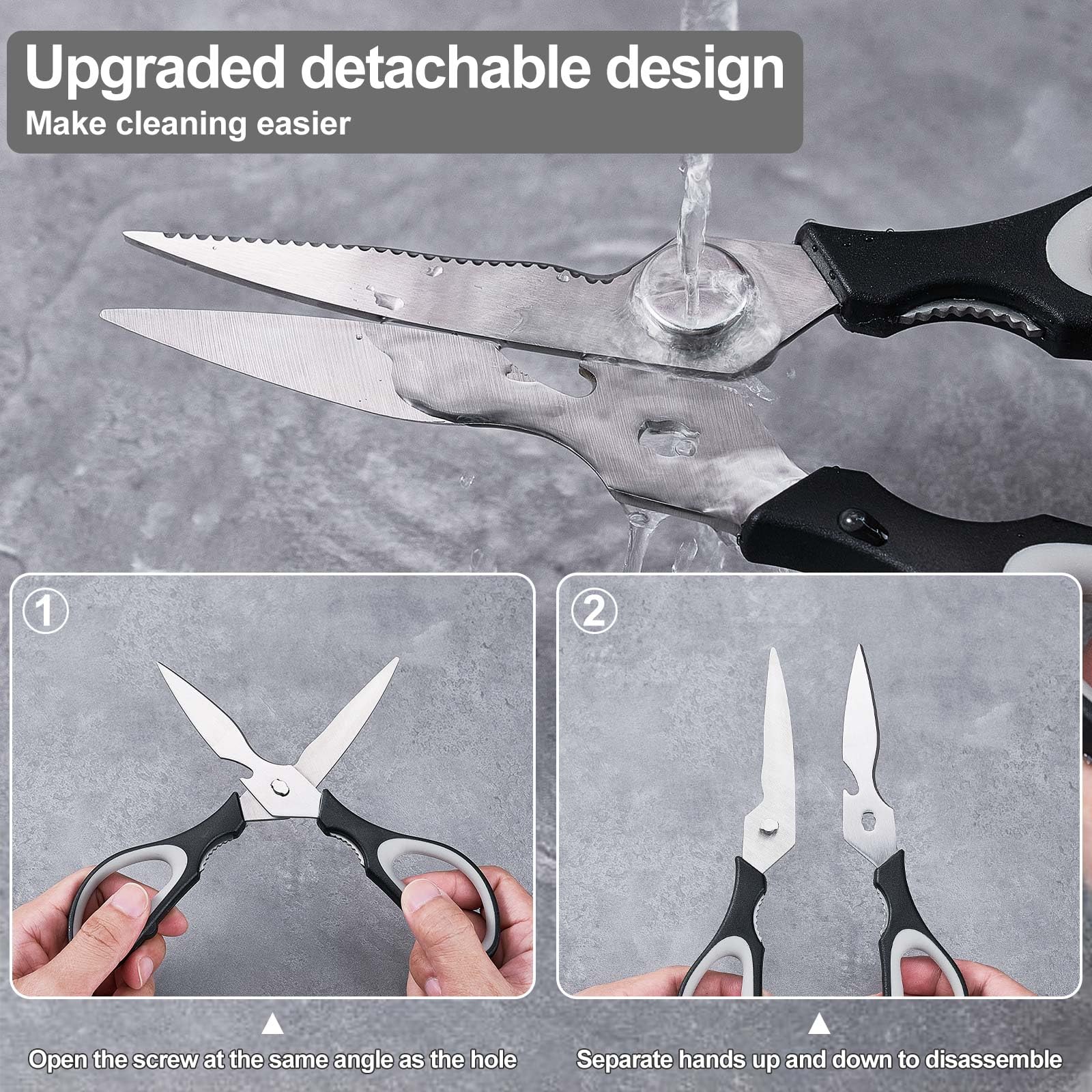 KITNATS 3-pack kitchen shears stainless steel blades resist rust and stay sharp.
