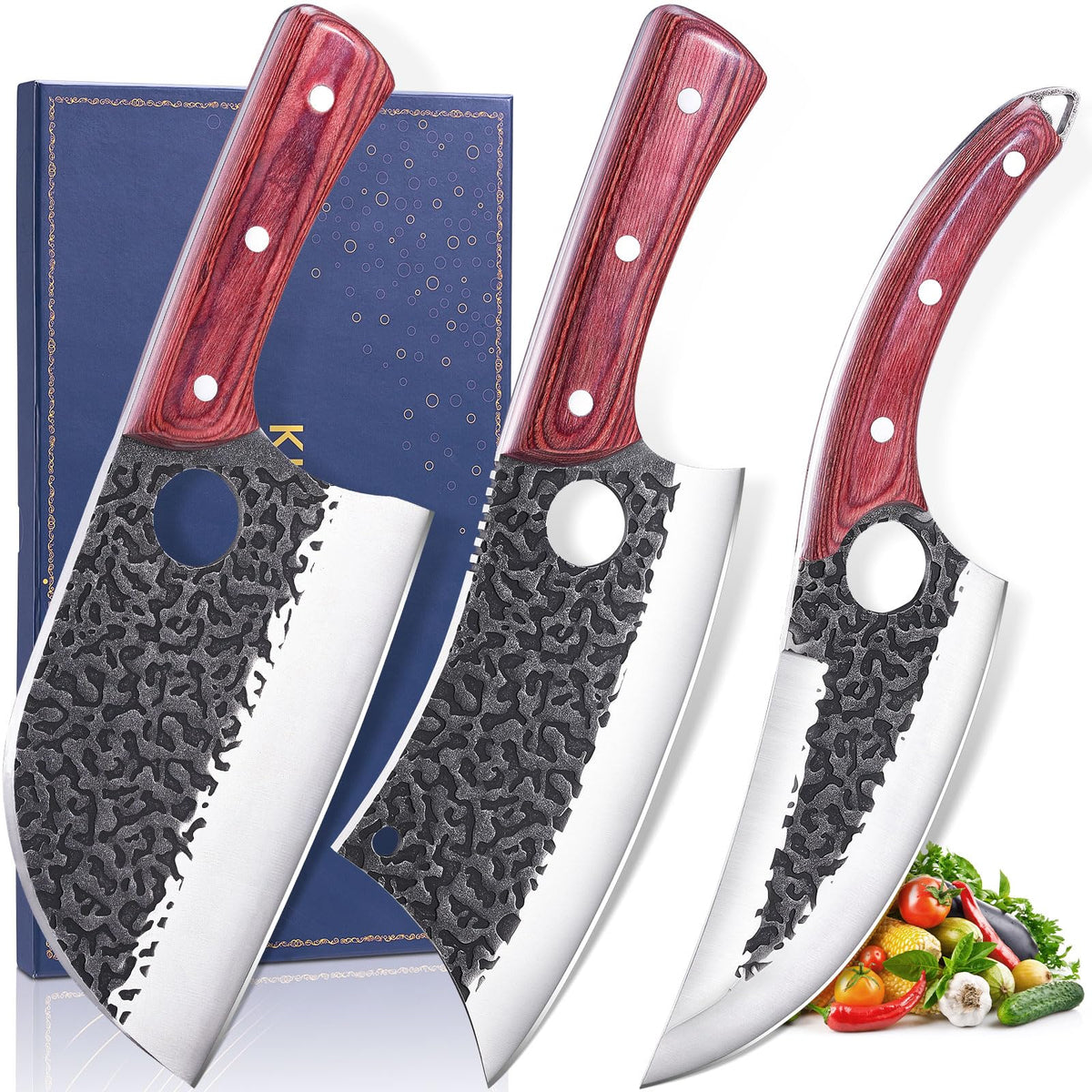 KITNATS butcher knife set shown for versatile home cooking and outdoor meal prep.