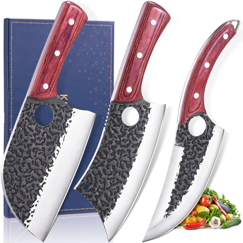 KITNATS butcher knife set shown for versatile home cooking and outdoor meal prep.
