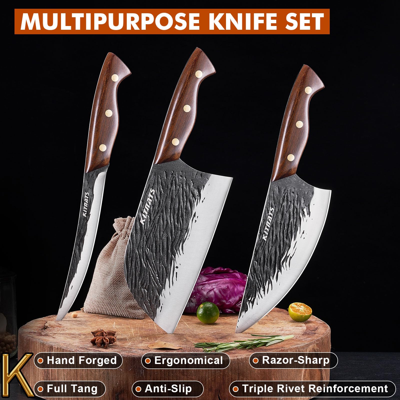KITNATS hand forged texture blade with traditional craft.