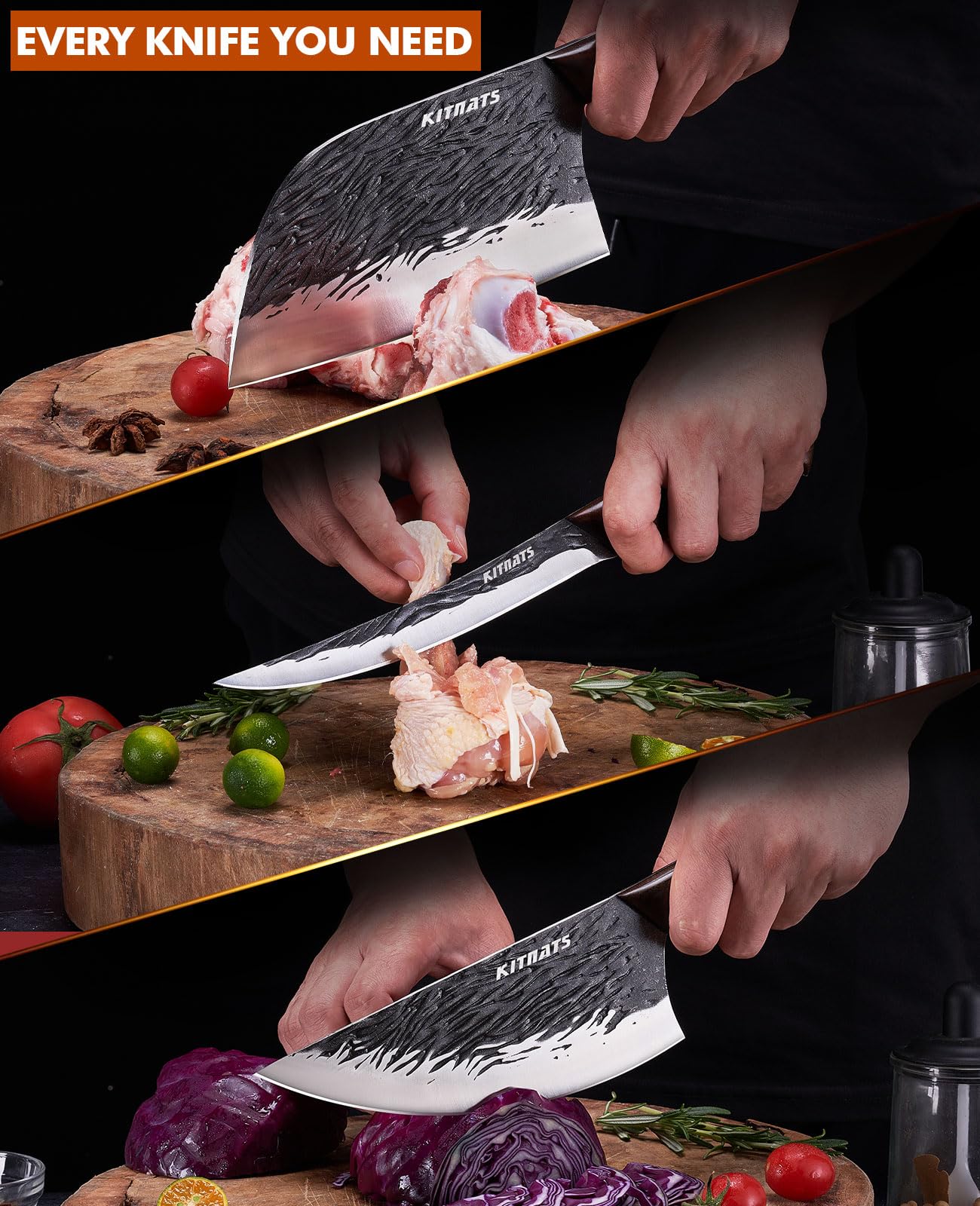 KITNATS meat cleaver 7 inch for chopping through thick cuts.