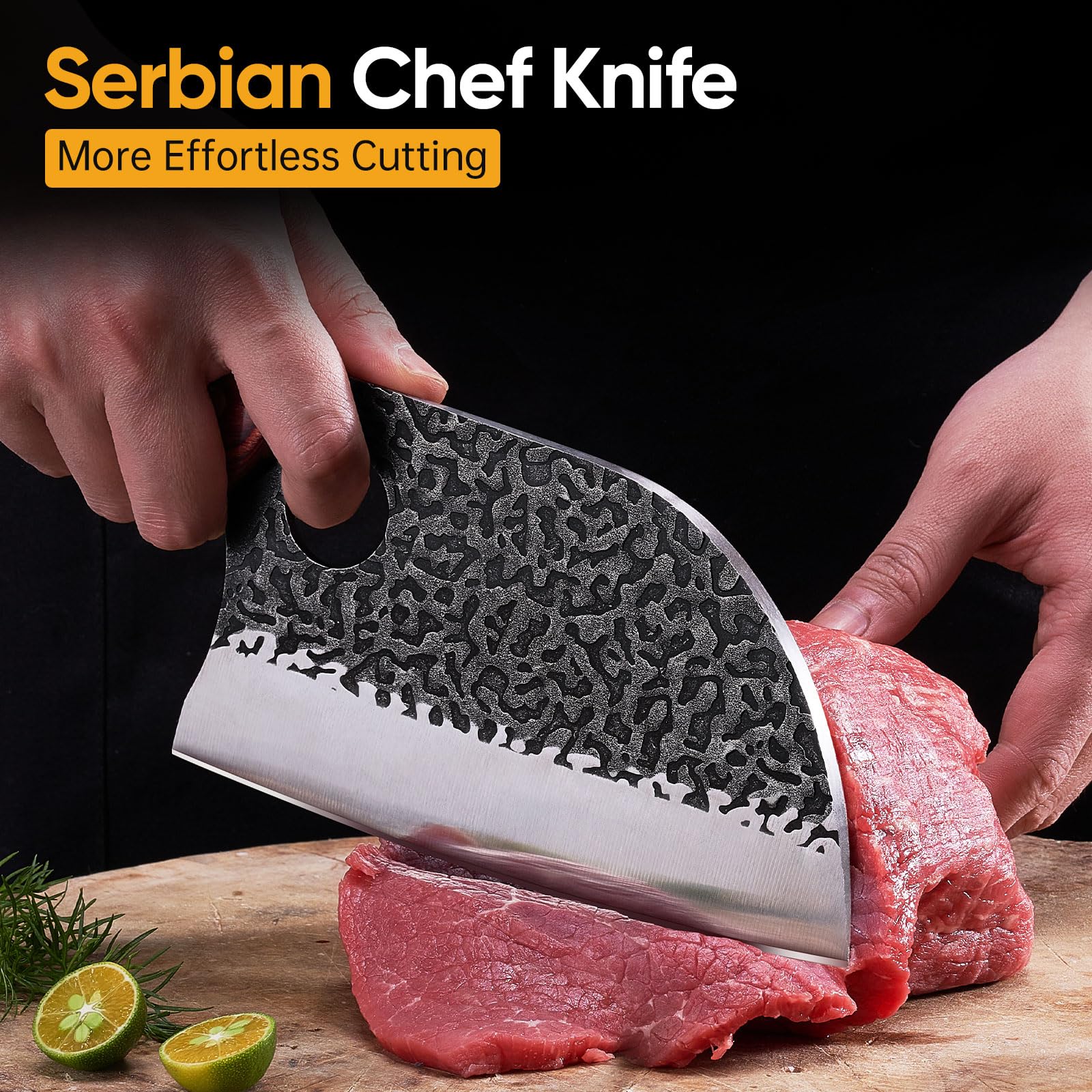 KITNATS Serbian Chef Knife 6.8-inch close-up highlighting a sharp edge for precise chopping.