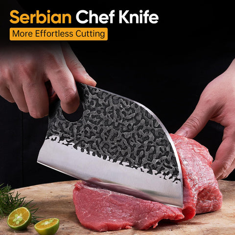 KITNATS Serbian Chef Knife 6.8-inch close-up highlighting a sharp edge for precise chopping.