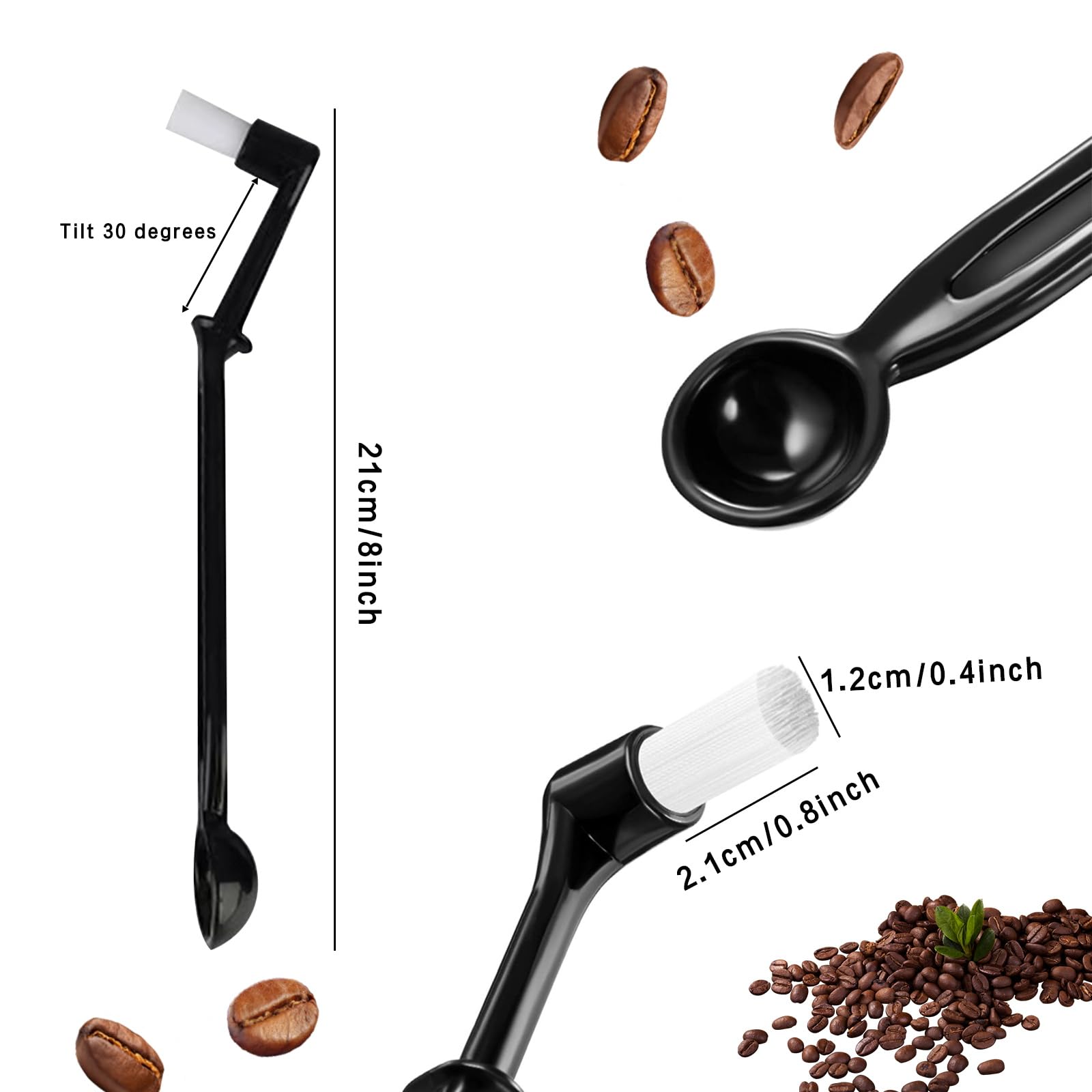 Kitnish arc-bristle cleaning brush removes residual grounds from baskets.