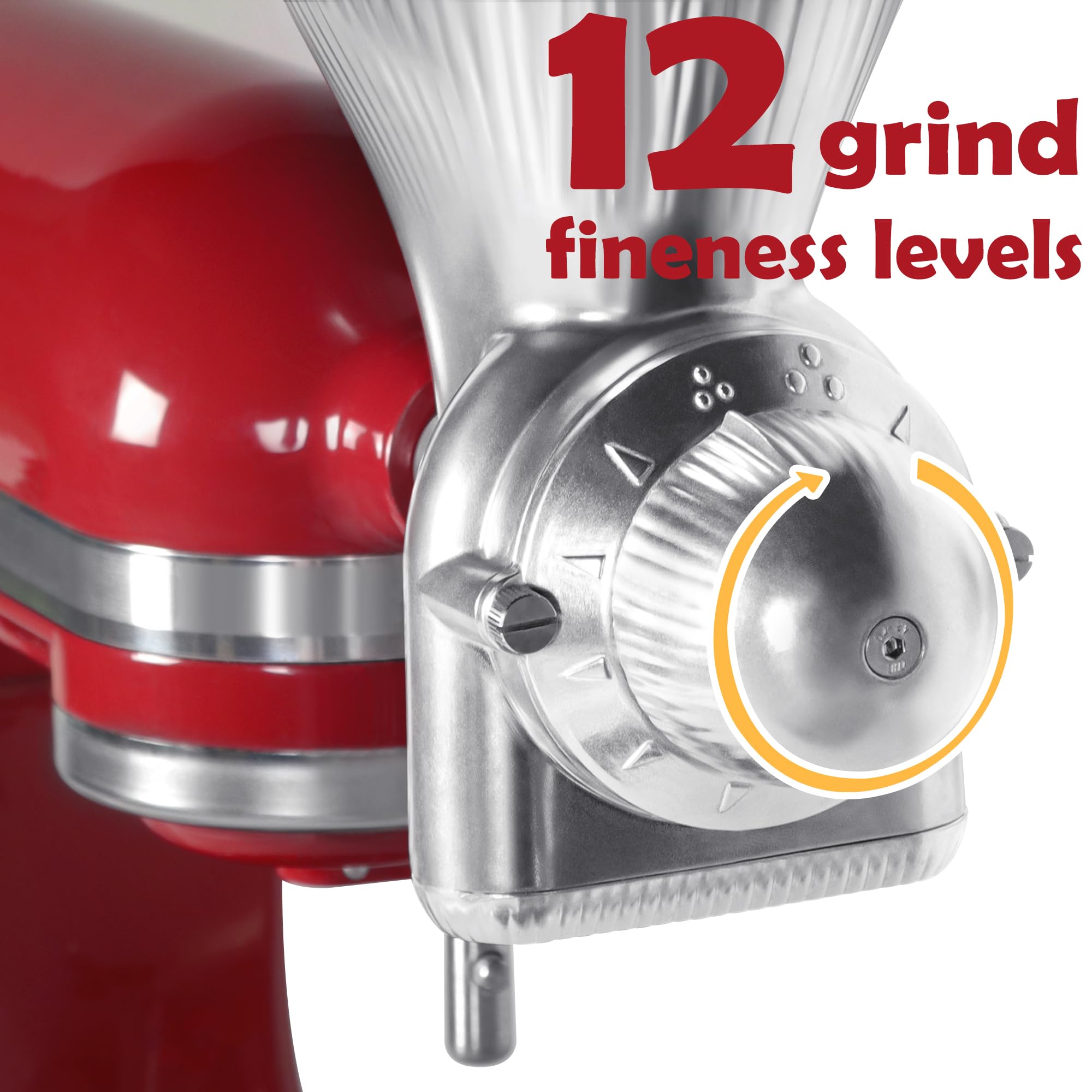 KITOART 12-level grind dial for customizable flour textures and fineness.