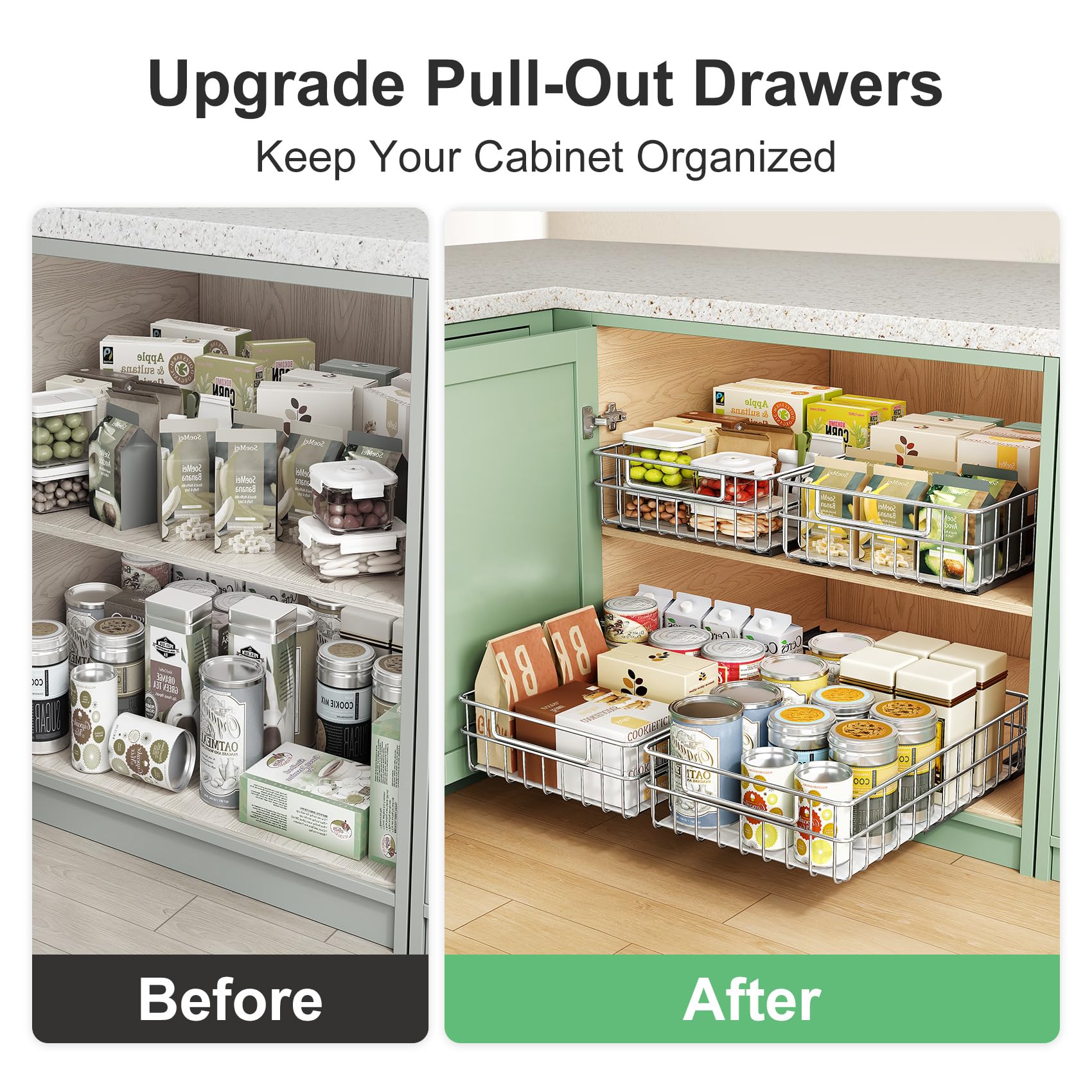 Kitstorack dry goods reach and quick access reduces cabinet chaos.