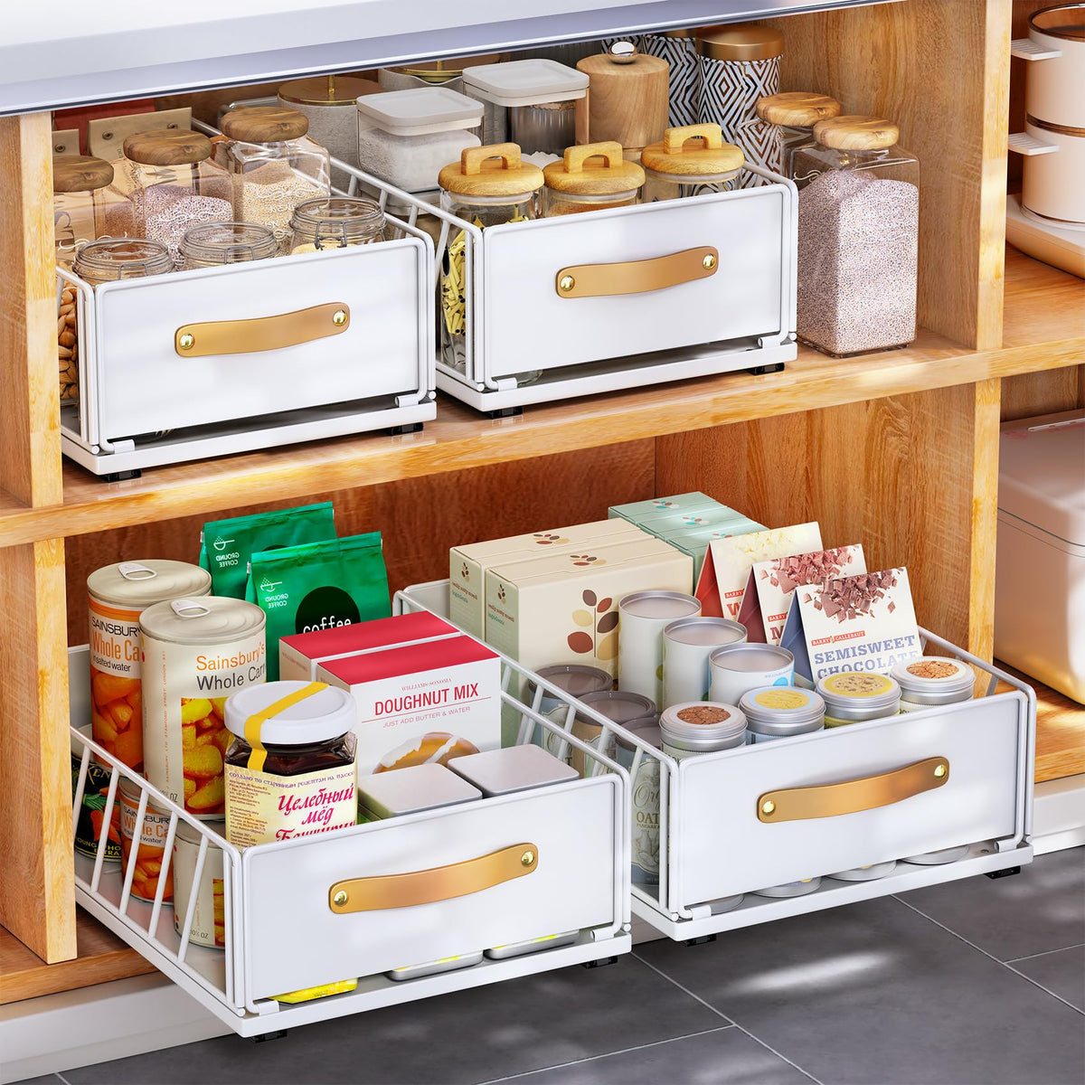Kitstorack pull-out organizer with adhesive nano film for easy, no-drill installation.