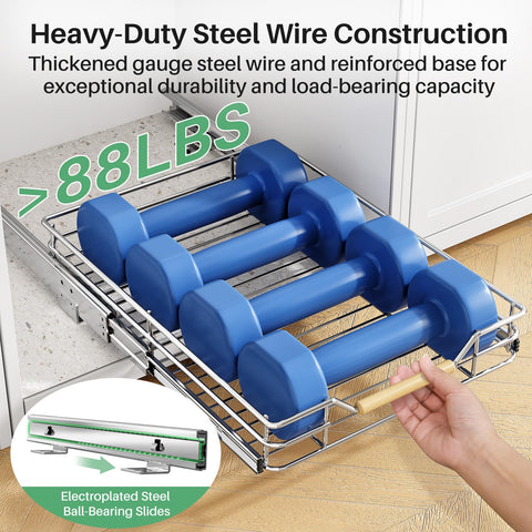 Kitstorack pullout cabinet organizer side profile showing slim under-cabinet fit.