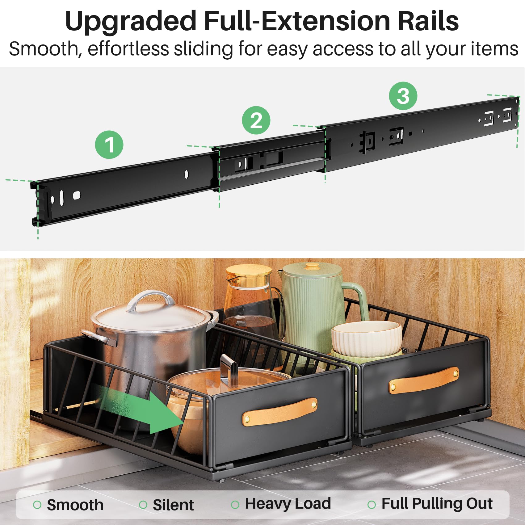 Kitstorack smooth, quiet sliding system for easy access.