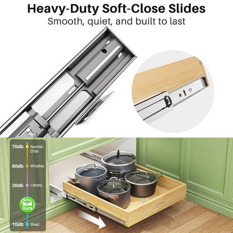 Kitstorack soft-close slide mechanism ensures quiet, gentle closing during daily use.