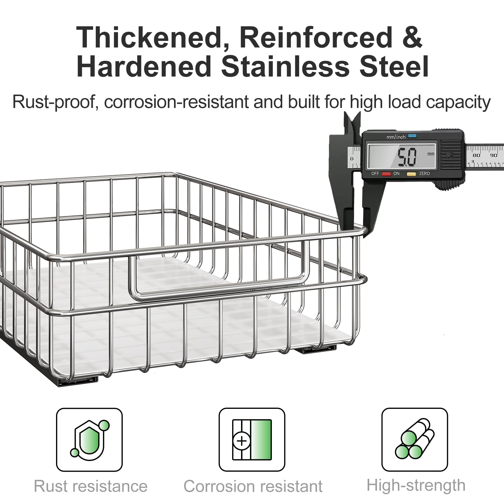 Kitstorack stainless steel construction resists rust even in humid spaces.