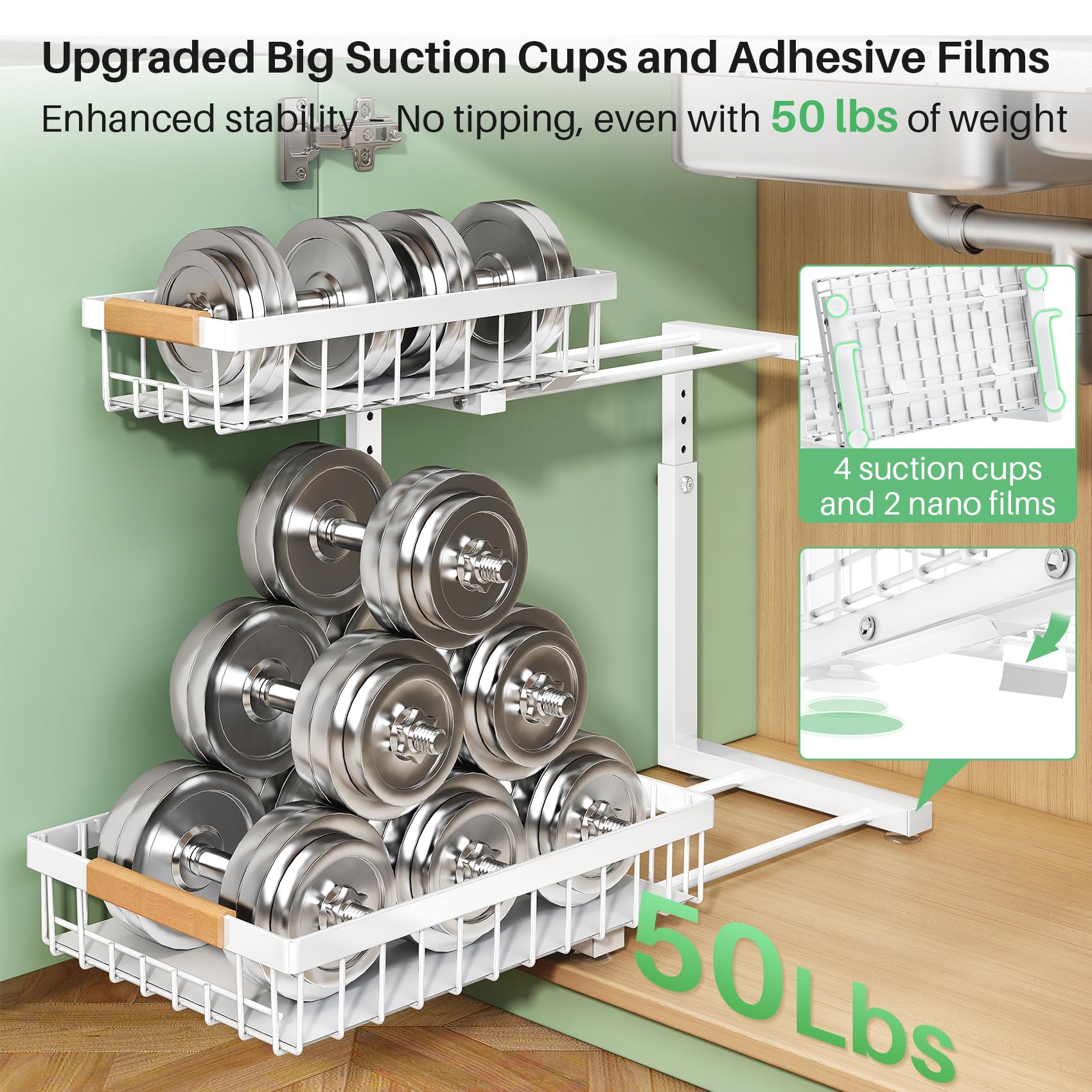 Kitstorack 2-tier design helps reach items at the back.