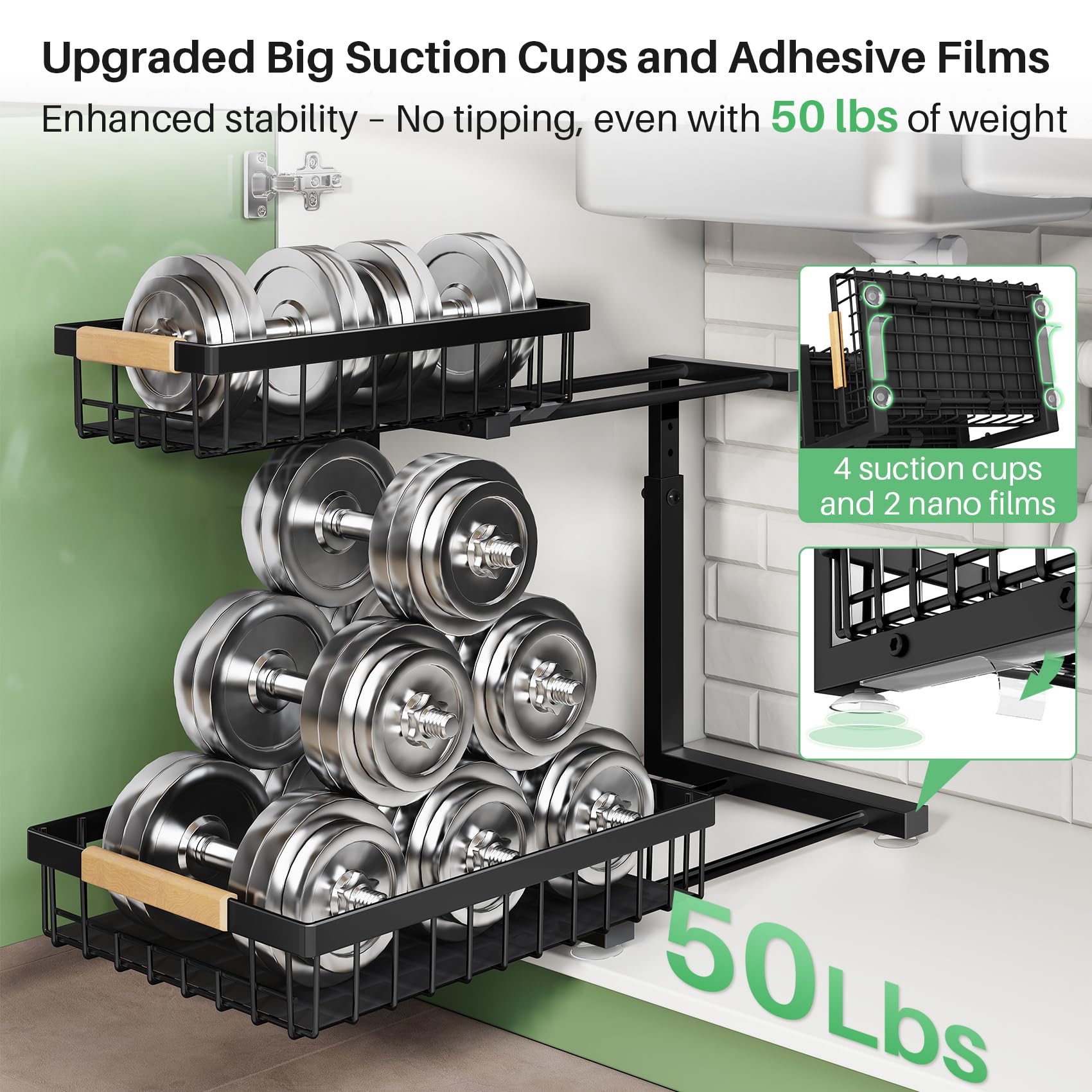 Kitstorack adjustable-height settings fit different bottle sizes and containers.