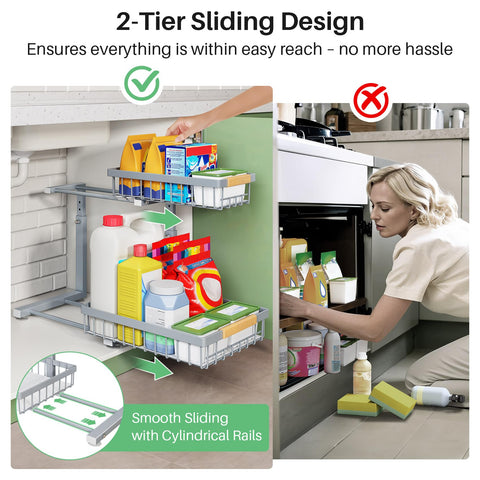 Kitstorack adjustable height supports tall bottles and varied containers.