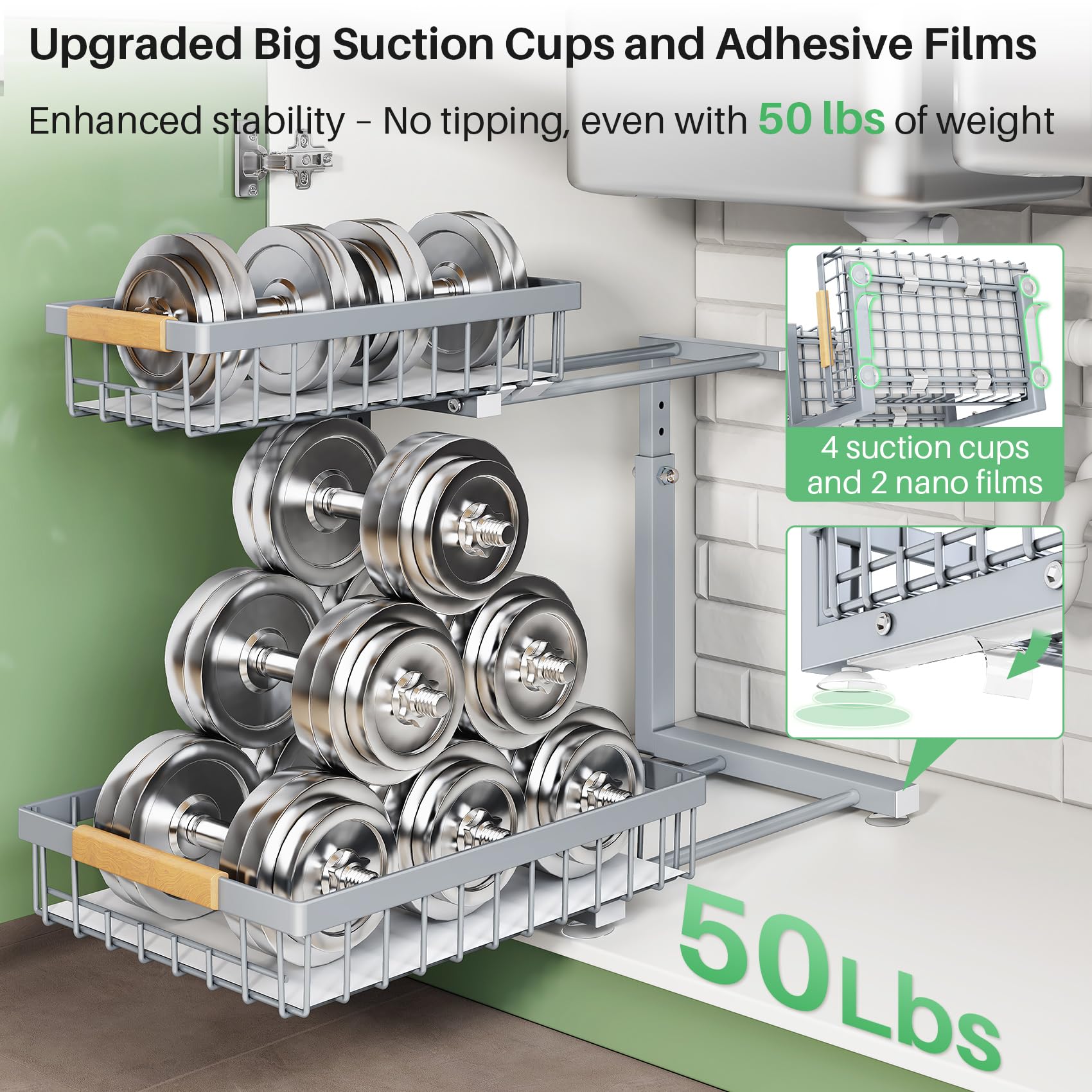 Kitstorack 2-tier sliding design helps reach back items without bending.