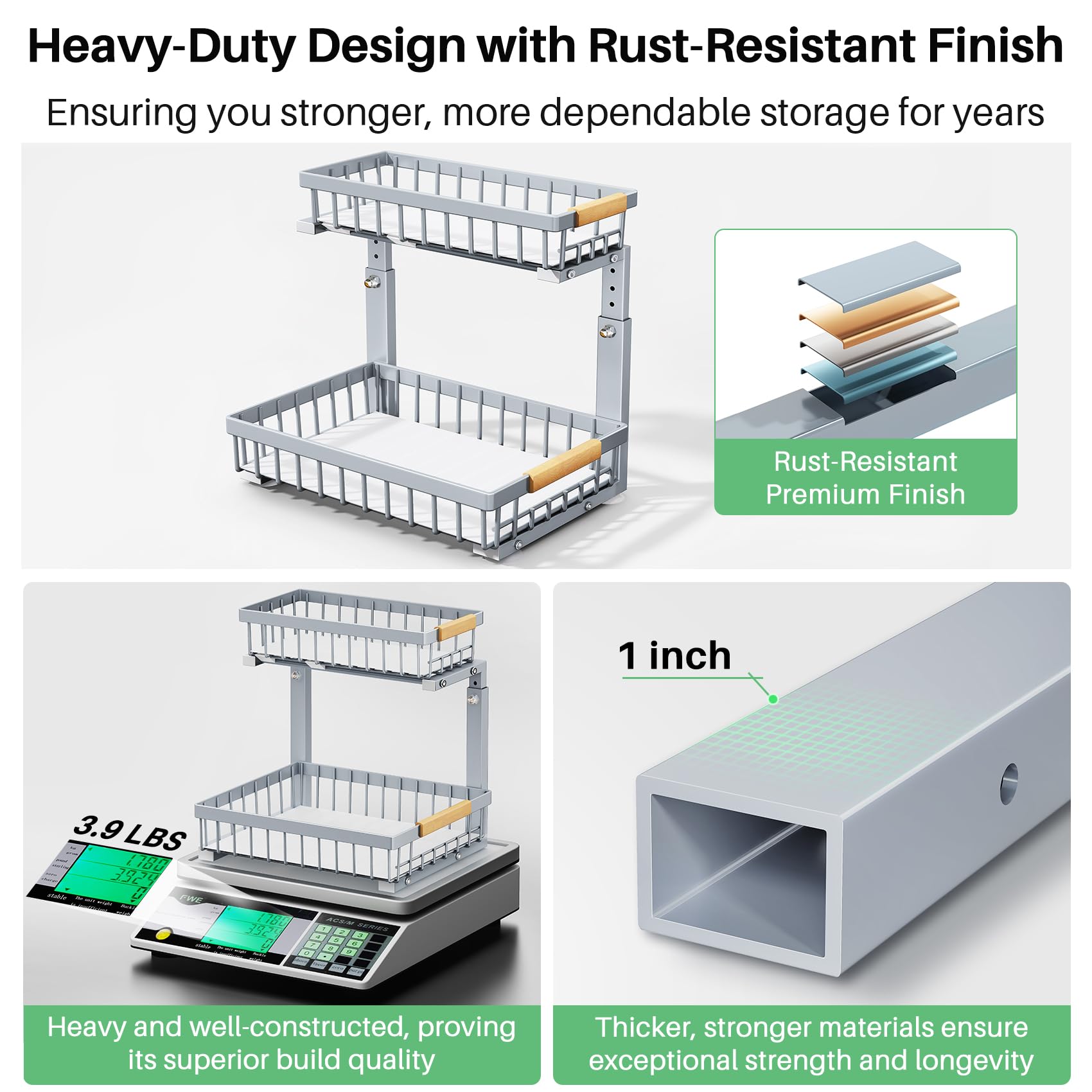 Kitstorack heavy-duty steel frame ensures long-term durability under the sink.