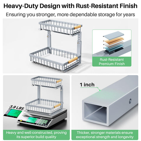 Kitstorack heavy-duty steel frame ensures long-term durability under the sink.
