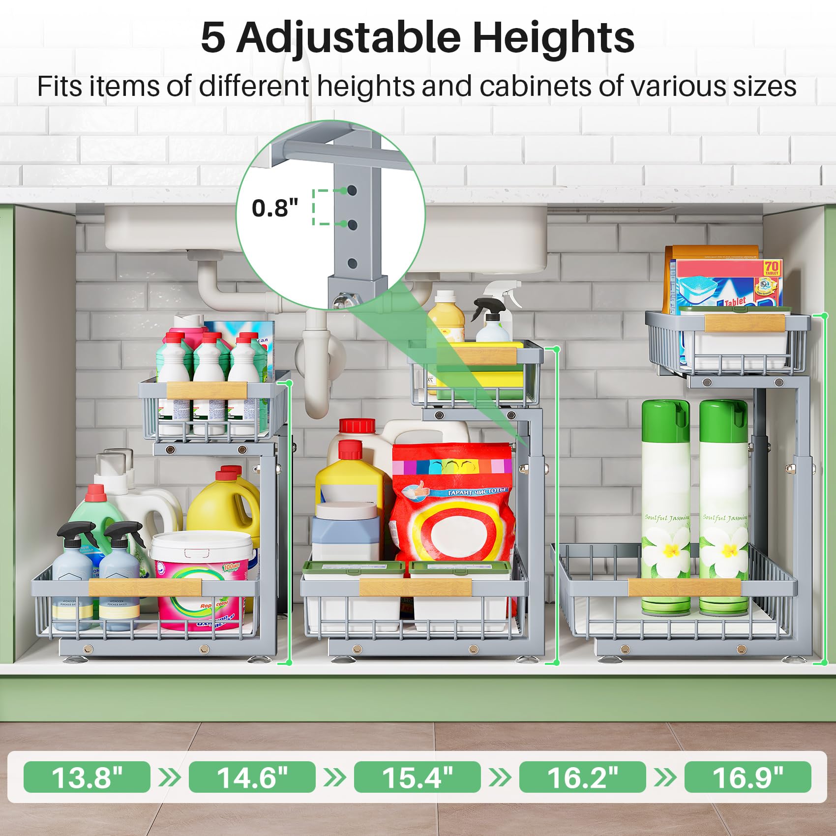 Kitstorack wide dimensions fit tall bottles and bulky cleaners.