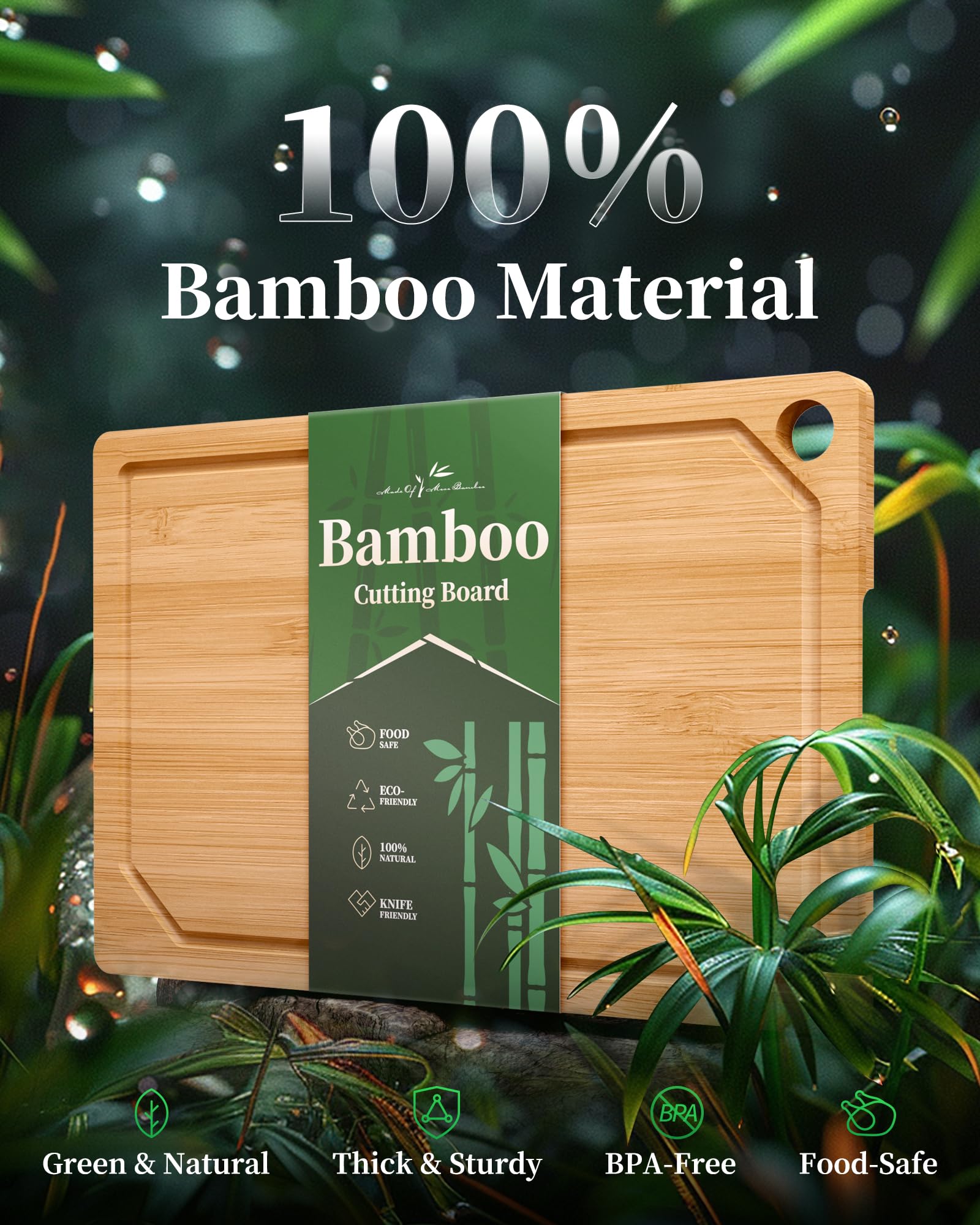 Kitsure bamboo cutting board 18-by-12 inch ideal for large roasts and prep