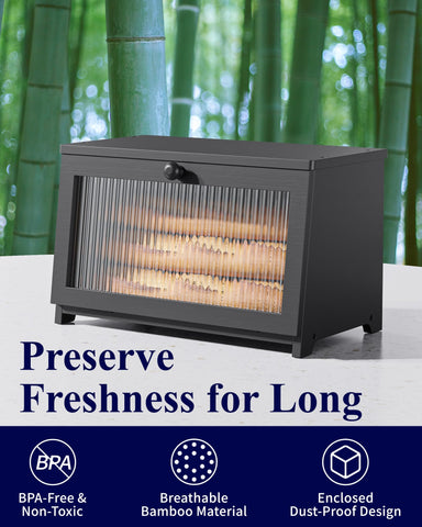 Kitsure bread box flat-top surface provides extra storage space for jars.