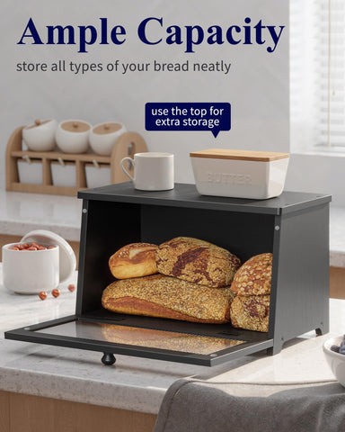 Kitsure bread box magnetic acrylic door demonstrates easy access and visibility.