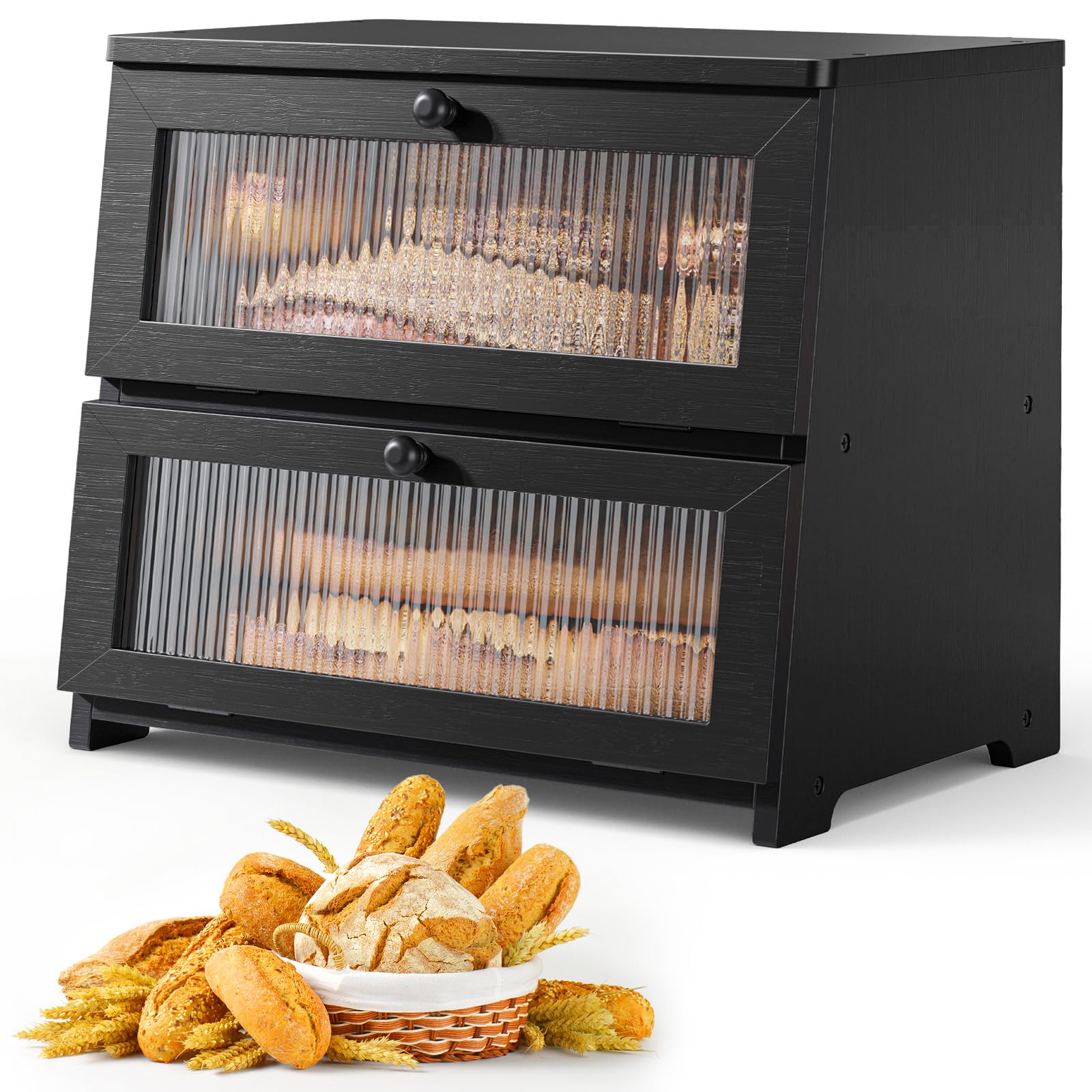 Kitsure bread box top surface storage adds counter organization and versatility.