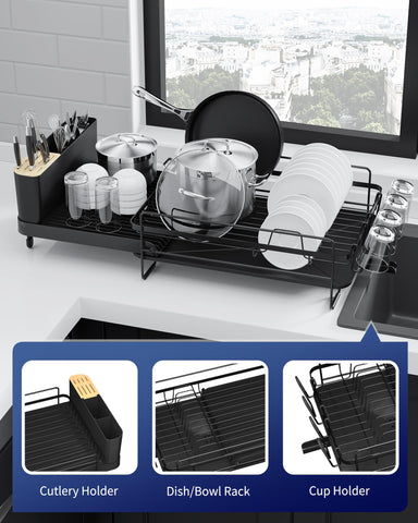 Kitsure countertop drying rack keeps the kitchen tidy after meals.