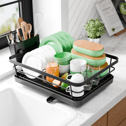 Kitsure dish drying rack front view showing compact design for small kitchens.