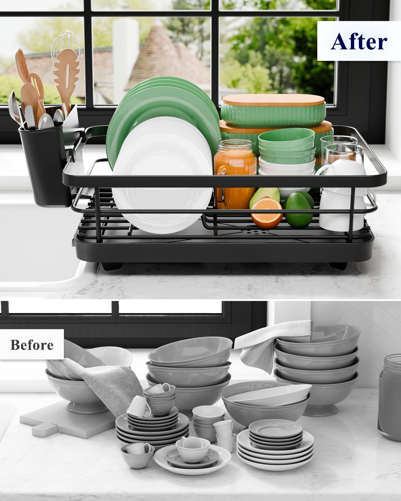 Kitsure dish drying rack with quick snap assembly for fast setup.