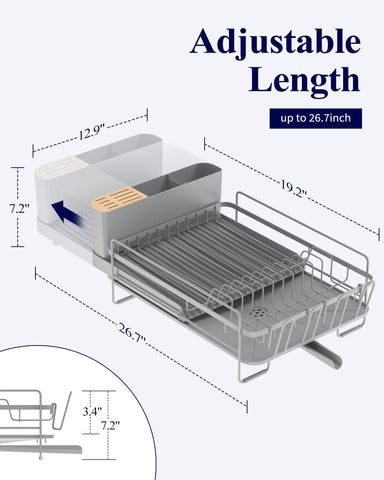 Kitsure dish drying rack close-up showing cup holders and cutlery tray for organized drying.