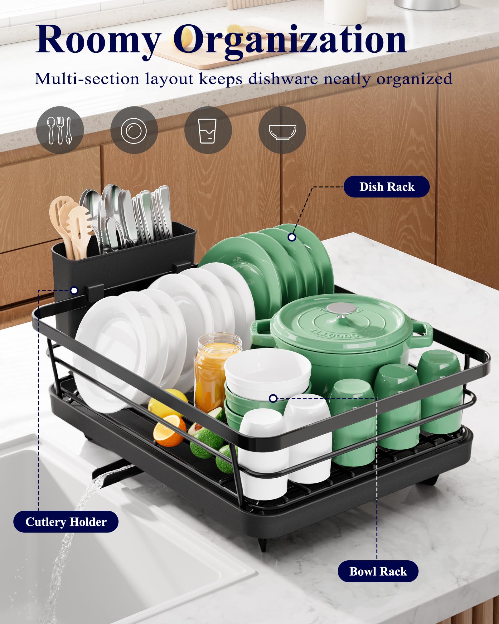 Easy-clean surface of Kitsure dish rack after rinsing