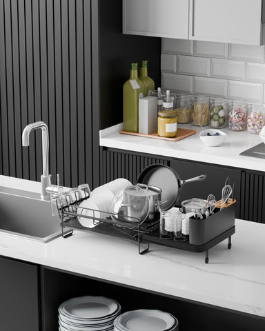 Kitsure dish drying rack with cutlery holder for organized utensil drying.