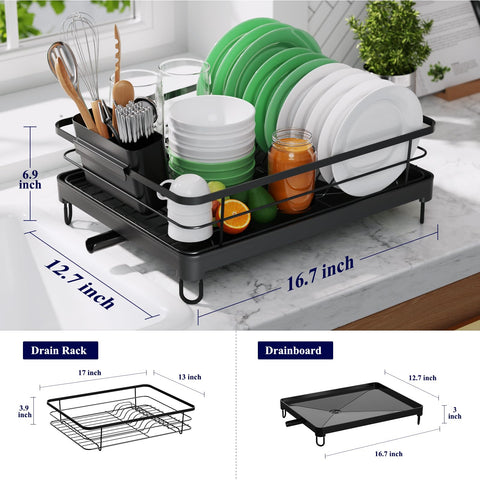 Kitsure dish drying rack with detachable cutlery holder for organized utensil drying