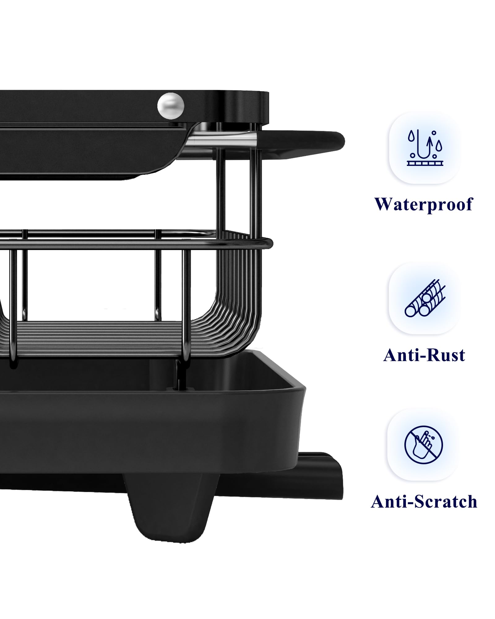 Kitsure dish rack dimension closeup reveals compact height and footprint.