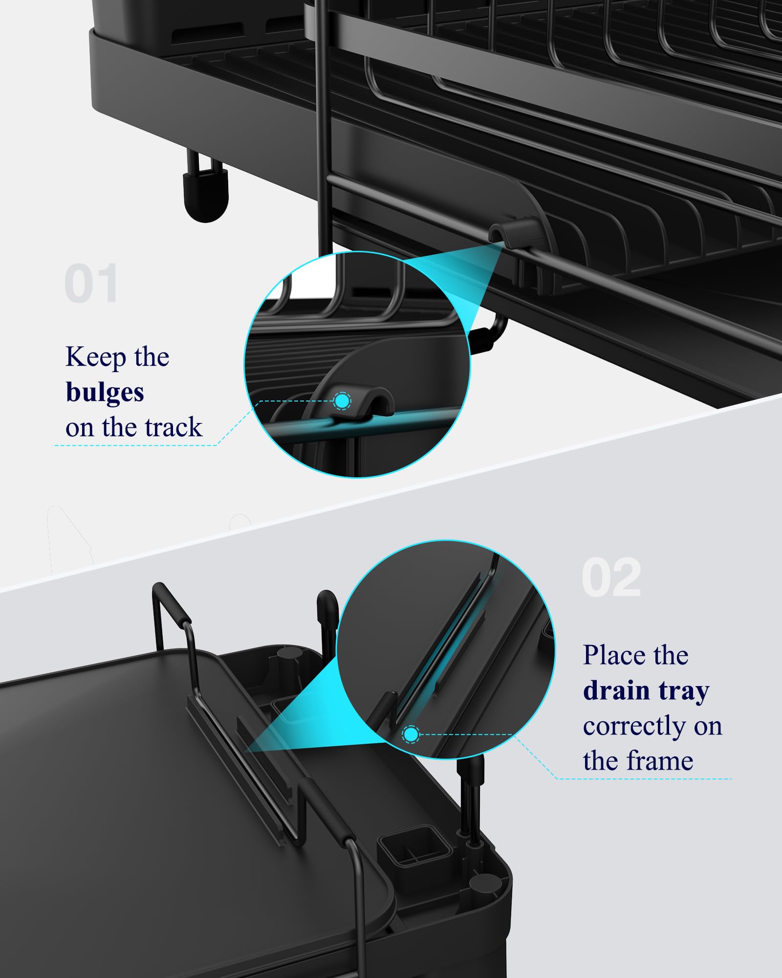 Kitsure drainboard channels water away for faster air drying.