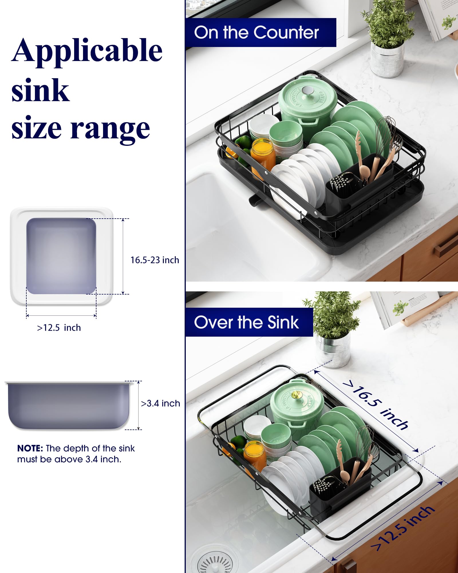 Kitsure dish rack filled with dishes demonstrates 10-plate capacity.
