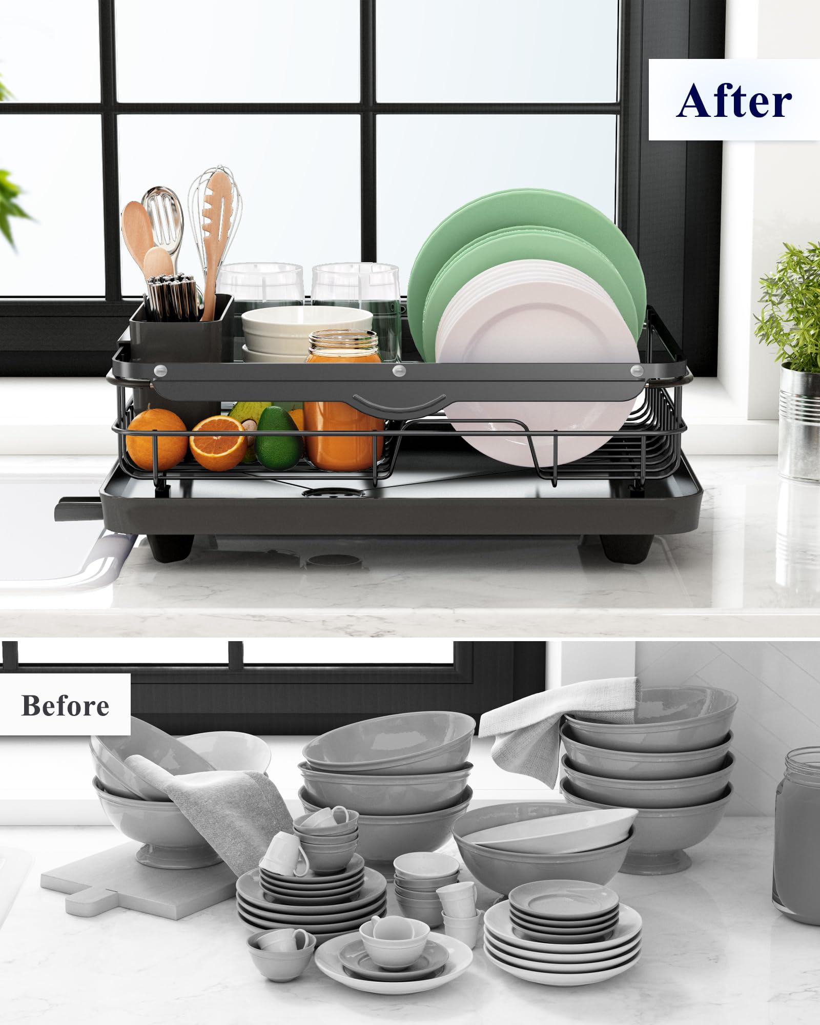 Kitsure dish rack installation demonstrates tool-free setup.