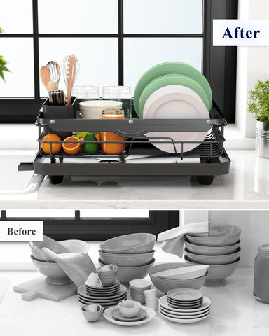 Kitsure dish rack installation demonstrates tool-free setup.