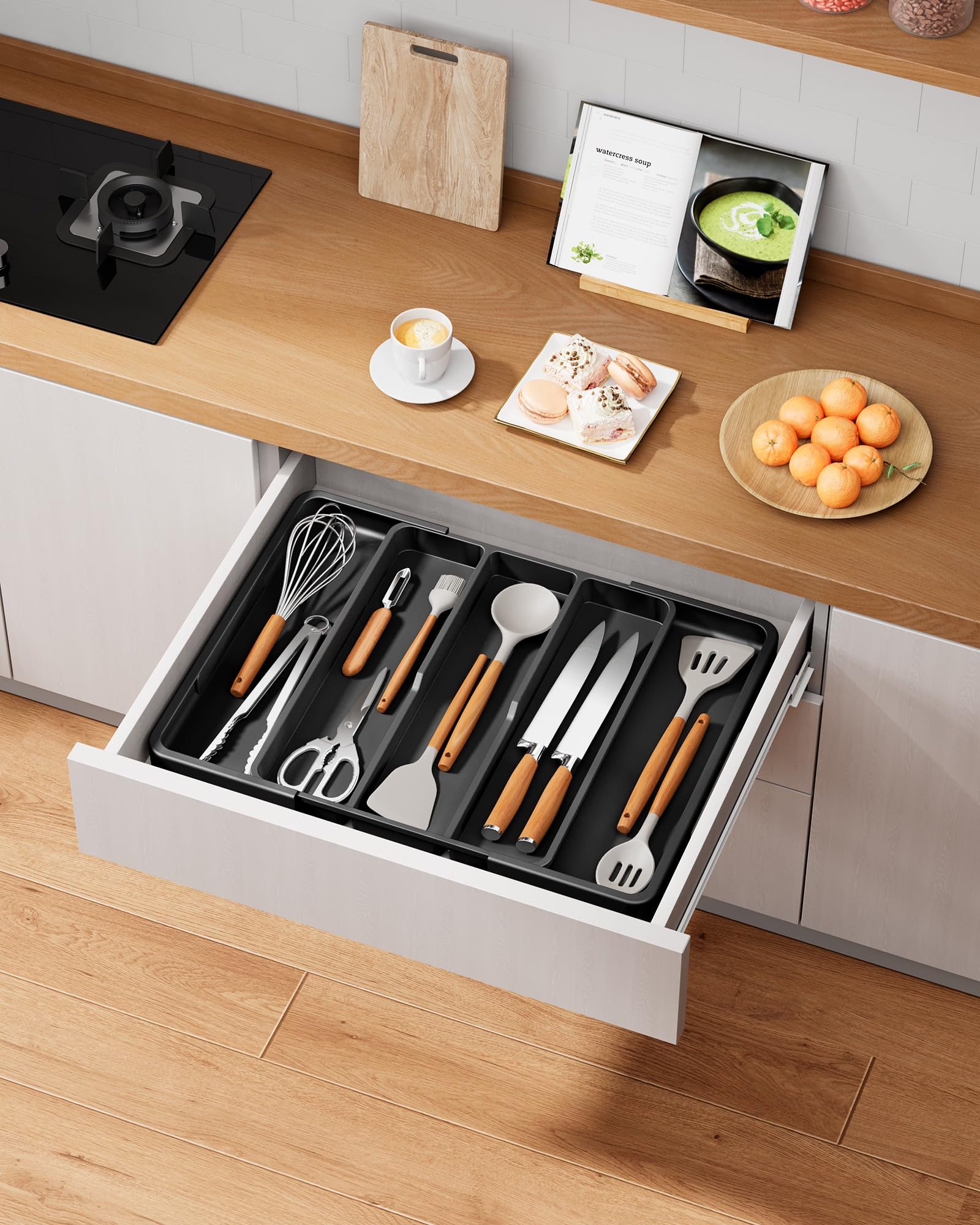 Kitsure organizer fits in drawers for clutter-free storage and quick access.
