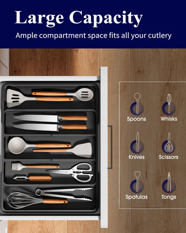 Kitsure silverware organizer sturdy PP construction protects utensils during daily use.