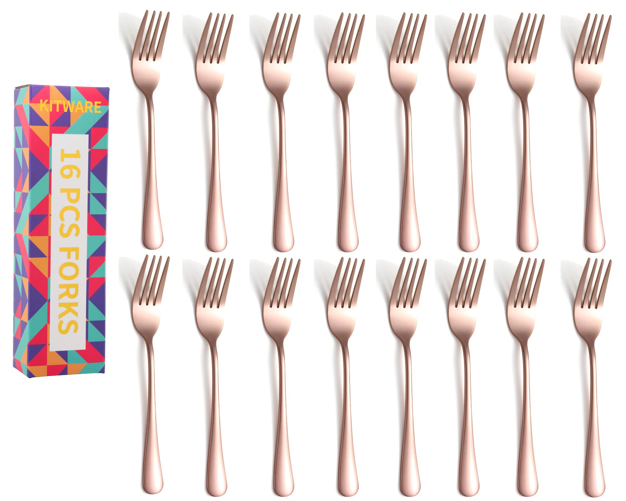KITWARE rose gold dinner fork closeup shows premium finish ideal for elegant meals.