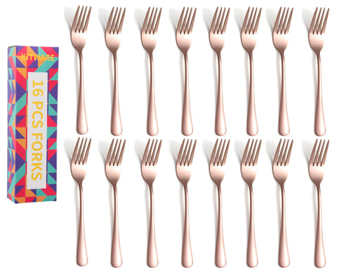 KITWARE rose gold dinner fork closeup shows premium finish ideal for elegant meals.