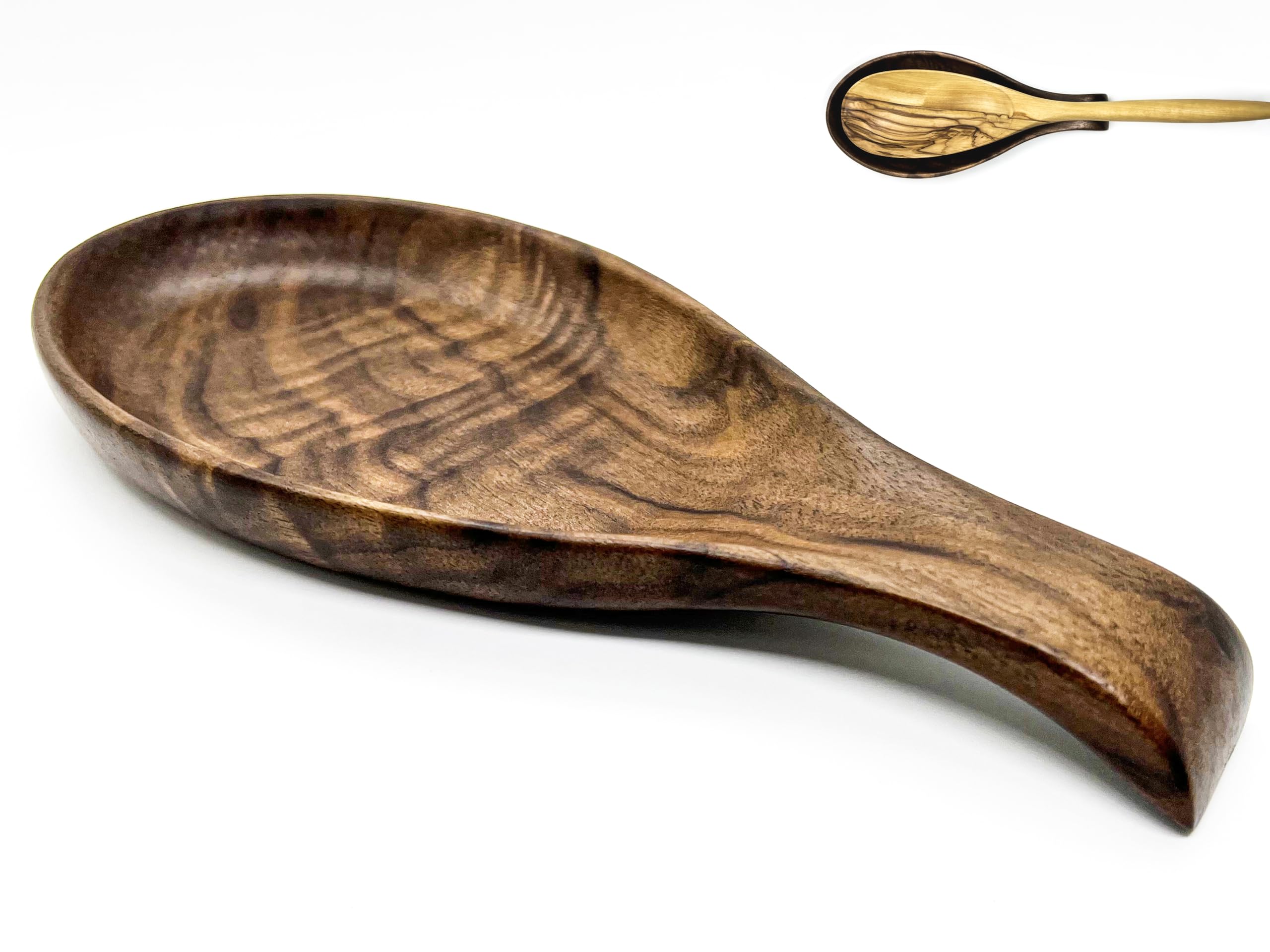 Kityemo walnut spoon rest on stove top showing simple, elegant design